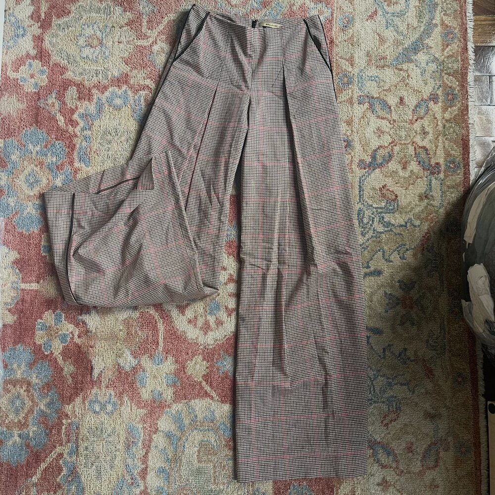 Hellessy Preston Palazzo Pants Brown Check FW18 Runway Sample Wide Leg